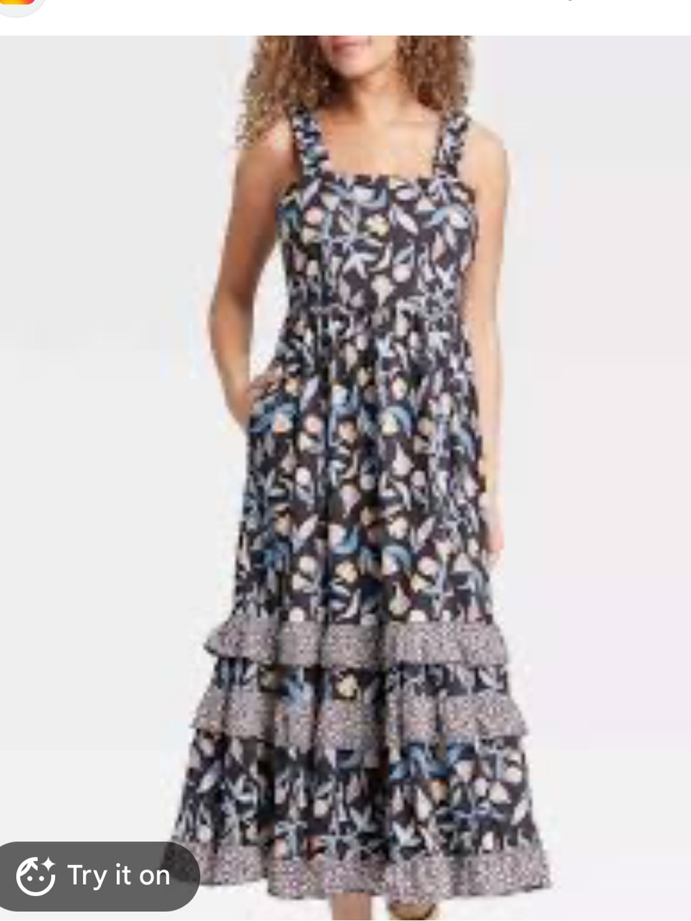 Universal Thread Navy Floral Tiered Sundress with Blue and Yellow Accents